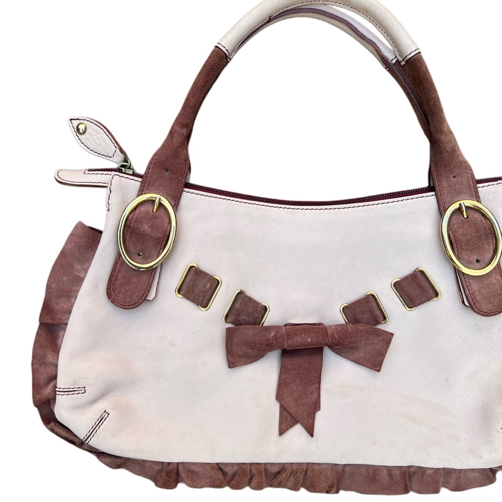 Vintage Claudia Firenze Cream and Pink Shoulder Bag with Bow and Fringes